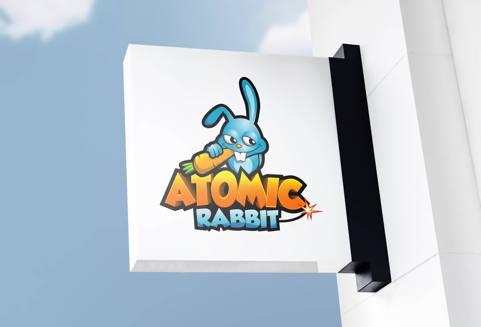 Création logo Atomic Rabbit par Click-Création : un lapin électrique et dynamique pour un club branché.