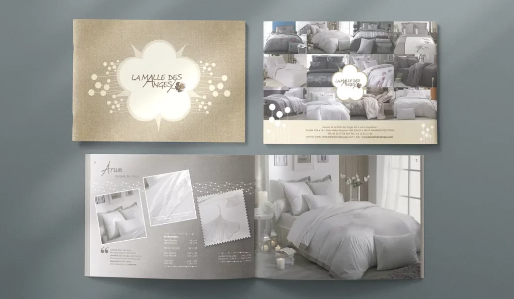 Création catalogue La Malle des Anges par Click-création - Élégance et qualité pour le linge de lit haut de gamme