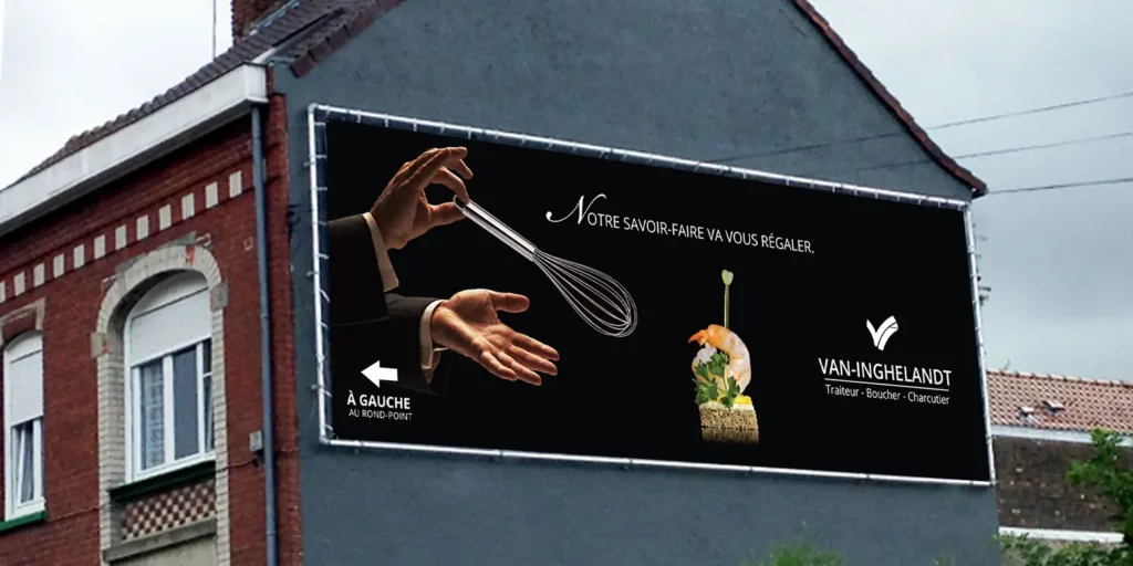 Affiche publicitaire pour Van-Inghelandt : un chef d'orchestre cuisinier pour une expérience gustative unique.