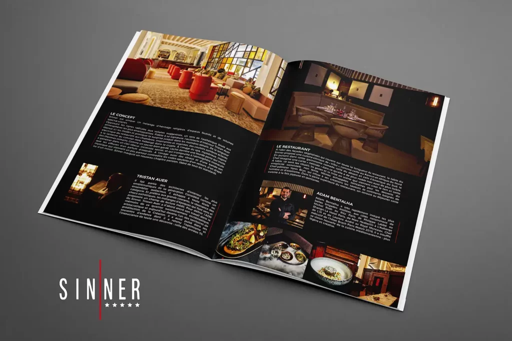 Création brochure luxe hôtellerie pour Sinner par Click-création - Design sobre et élégant pour un groupe hôtelier d'exception